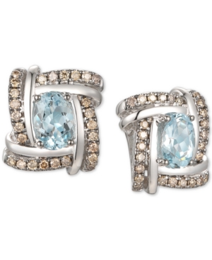 image of Le Vian Sea Blue Aquamarine (1-1/4 ct. t.w.) & Chocolate Diamond (3/8 ct. t.w.) Stud Earrings in 14k White Gold