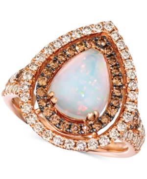 image of Le Vian Neopolitan Opal (1-1/3 ct. t.w.) & Diamond (1-1/20 ct. t.w.) Pear Double Halo Ring in 14k Rose Gold