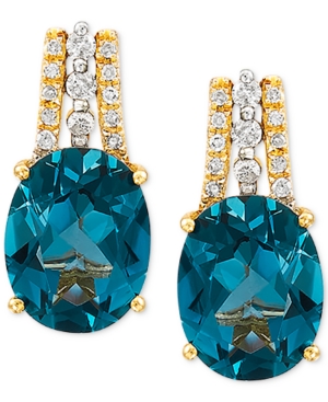 image of London Blue Topaz (4-3/8 ct. t.w.) & Diamond (1/10 ct. t.w.) Drop Earrings in 14k Gold