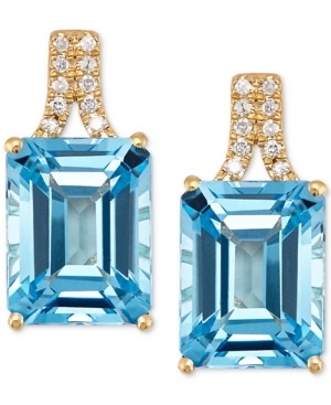 image of Swiss Blue Topaz (5-5/8 ct. t.w.) & Diamond (1/20 ct. t.w.) Drop Earrings in 14k Gold