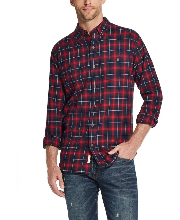 Weatherproof Vintage Men’s Cotton Blend Brushed Flannel Button Down Plaid Shirt