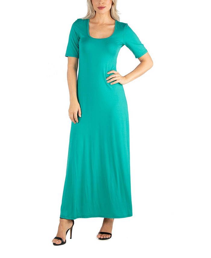 24seven Comfort Apparel Women's Casual Maxi Dress with Sleeves ...
