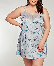 Plus Size Hummingbird Print Chemise Nightgown Lingerie, Online Only 