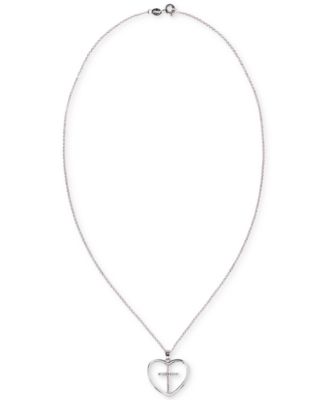Diamond Cross Heart 18" Pendant Necklace (1/10 ct. t.w.) in Sterling Silver