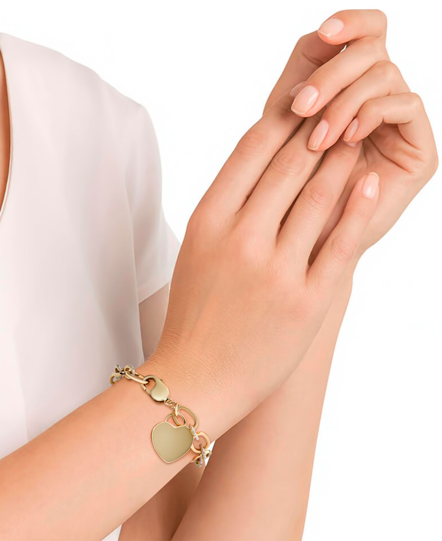 Diamond Heart Charm Bracelet (1/10 ct. t.w.) in Sterling Silver or 14k Gold-Plated Sterling Silver