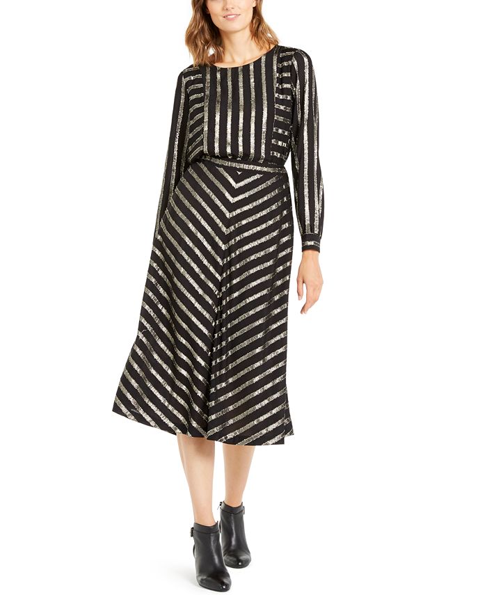 Alfani Pleated Metallic-Stripe Skirt, Created For Macy's - Macy's