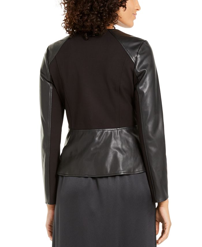 Alfani Mixed Faux-Leather Ponté-Knit Peplum Jacket, Created For Macy's ...