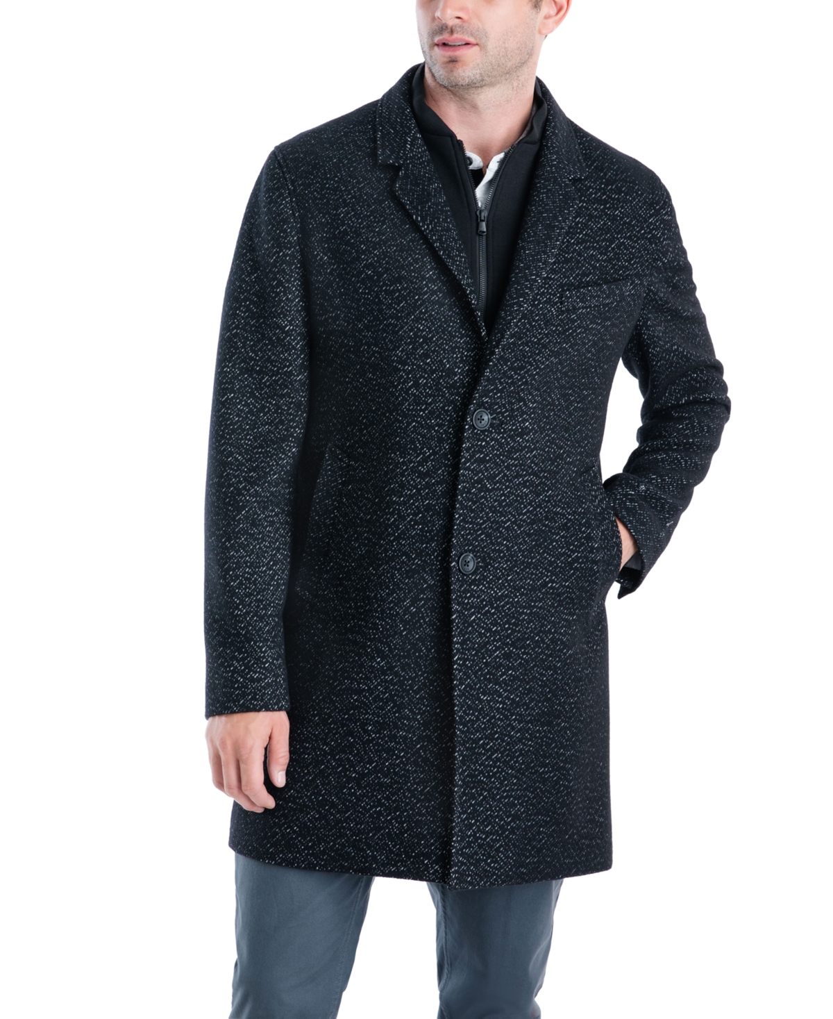 Michael Kors Men's Pike Classic-Fit Over Coats -White Dash