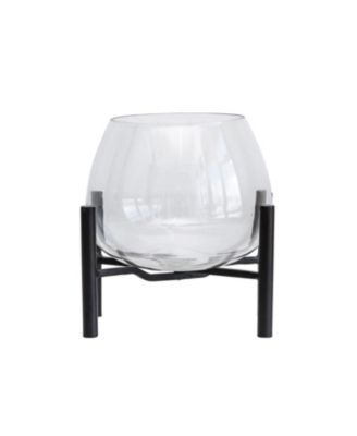 Bloomingville - Large Clear Glass Planter on Black Metal Stand Set of 2 Pieces