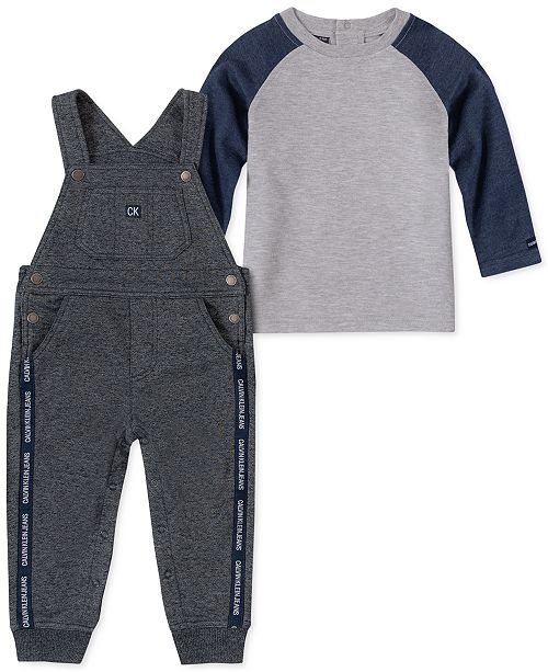 Calvin Klein Baby Boys 2 Pc Raglan T Shirt French Terry Overalls