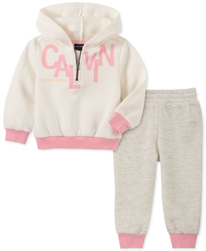 Calvin Klein Baby Girls 2-Pc. Hooded Sweatshirt & Jogger Pants Fleece ...