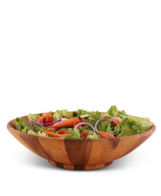 Salad Bowl Acacia Wood Serving for Fruits or Salads Wok Wave Style Extra Large Single Wooden Bowl