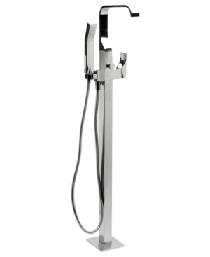 Alfi brand Polished Chrome Single Lever Floor Mounted Tub Filler Mixer w Hand Held Shower Head Bedding