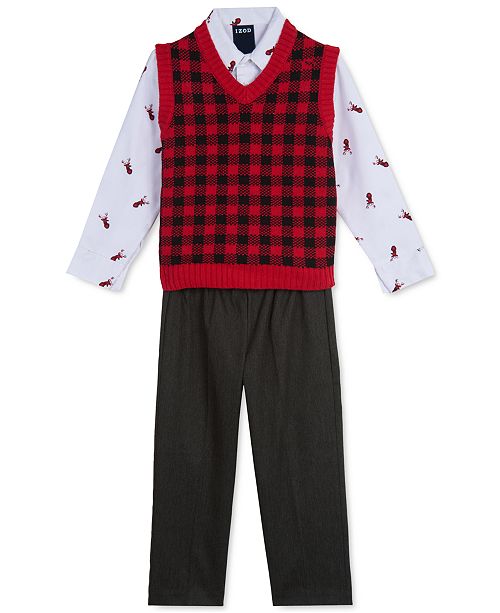 Izod Toddler Boys 3 Pc Buffalo Check Sweater Vest Reindeer