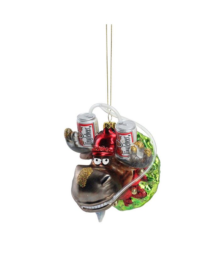 Northlight 4.5" Moose in Wreath with Beer Drinking Helmet Glass