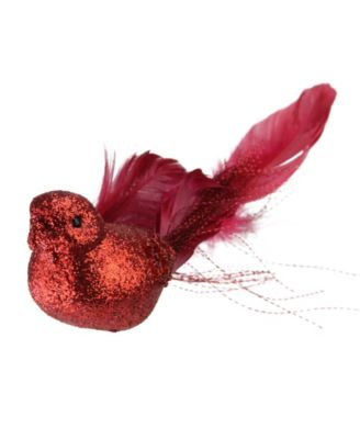 8" Crimson Red Glittered Bird Figure Clip-On Christmas Ornaments