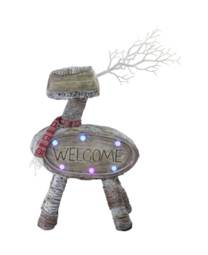 Northlight 23.5" Led Lighted Faux Wood "welcome" Reindeer Christmas Decoration In Brown