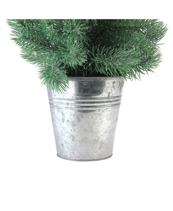 Northlight 25" Iced Mini Pine Artificial Christmas Tree in Galvanized Bucket & Reviews Shop