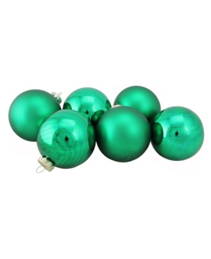 Northlight 6-piece Shiny And Matte Green Glass Ball Christmas Ornament Set 3.25" 80mm