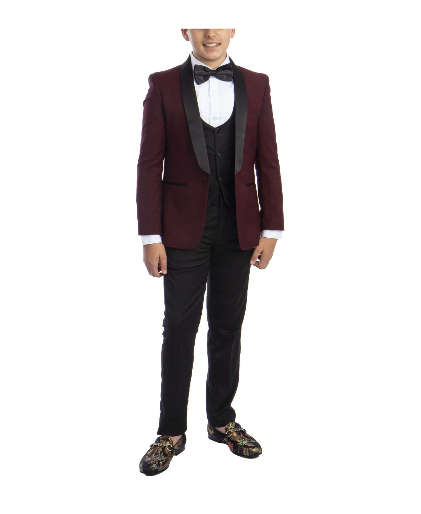 Комплекты Perry Ellis 5-Piece Slim Fit Shawl Tuxedo Set для мальчиков, цвет: Бордовый — фото 1