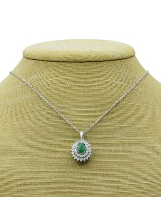 Emerald (3/4 ct. t.w.) & Diamond (1/10 ct. t.w.) 18" Pendant Necklace in Sterling Silver