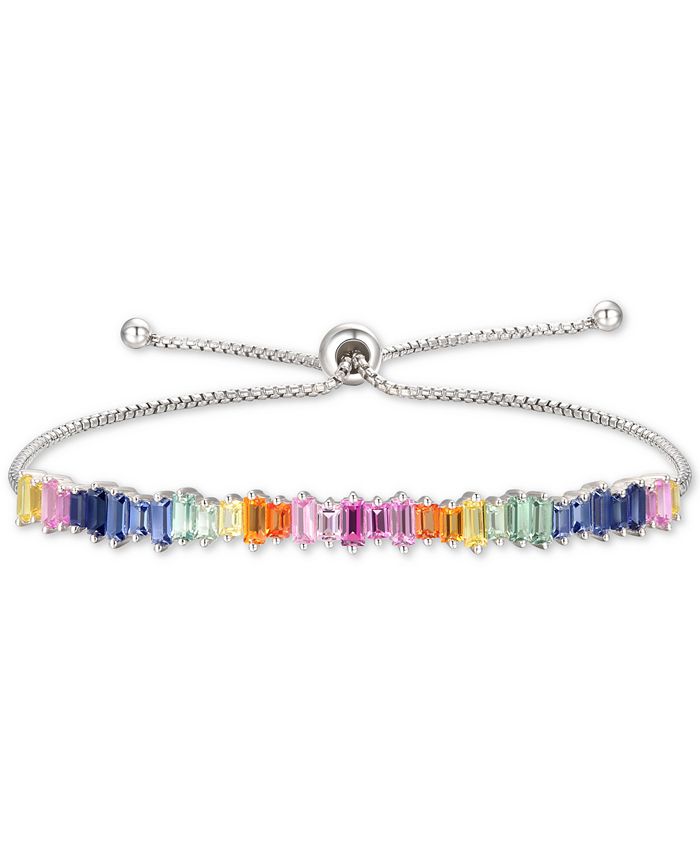 Multi-Color Lab-Created Sapphire Tennis Bracelet Sterling Silver