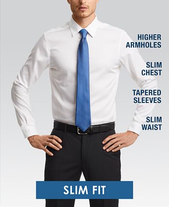 Men's Slim-Fit Performance 4-Way Stretch Tech White/Blue Dotted  Diamond-Print Dress Shirt