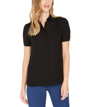 image of Anne Klein Cap-Sleeve Button-Up Blouse