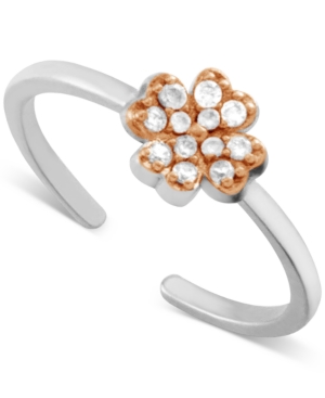 image of Essentials Crystal Clover Toe in Two-Tone Fine Silver Plate Ring