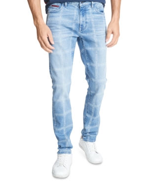 Tommy Hilfiger Men's Slim Tapered Grid-pattern Jeans In Medium Wash