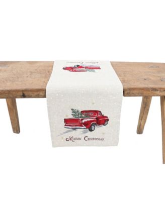 Manor Luxe Merry Christmas Truck Embroidered Table Runner