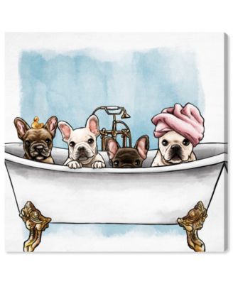 Frenchies in The Tub Canvas Art - 30" x 30" x 1.5"