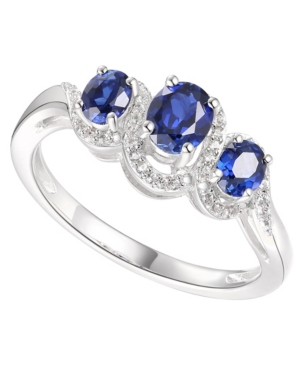 image of Sapphire (3/4 ct. t.w.) & Diamond (1/10 ct. t.w.) Statement Ring in Sterling Silver