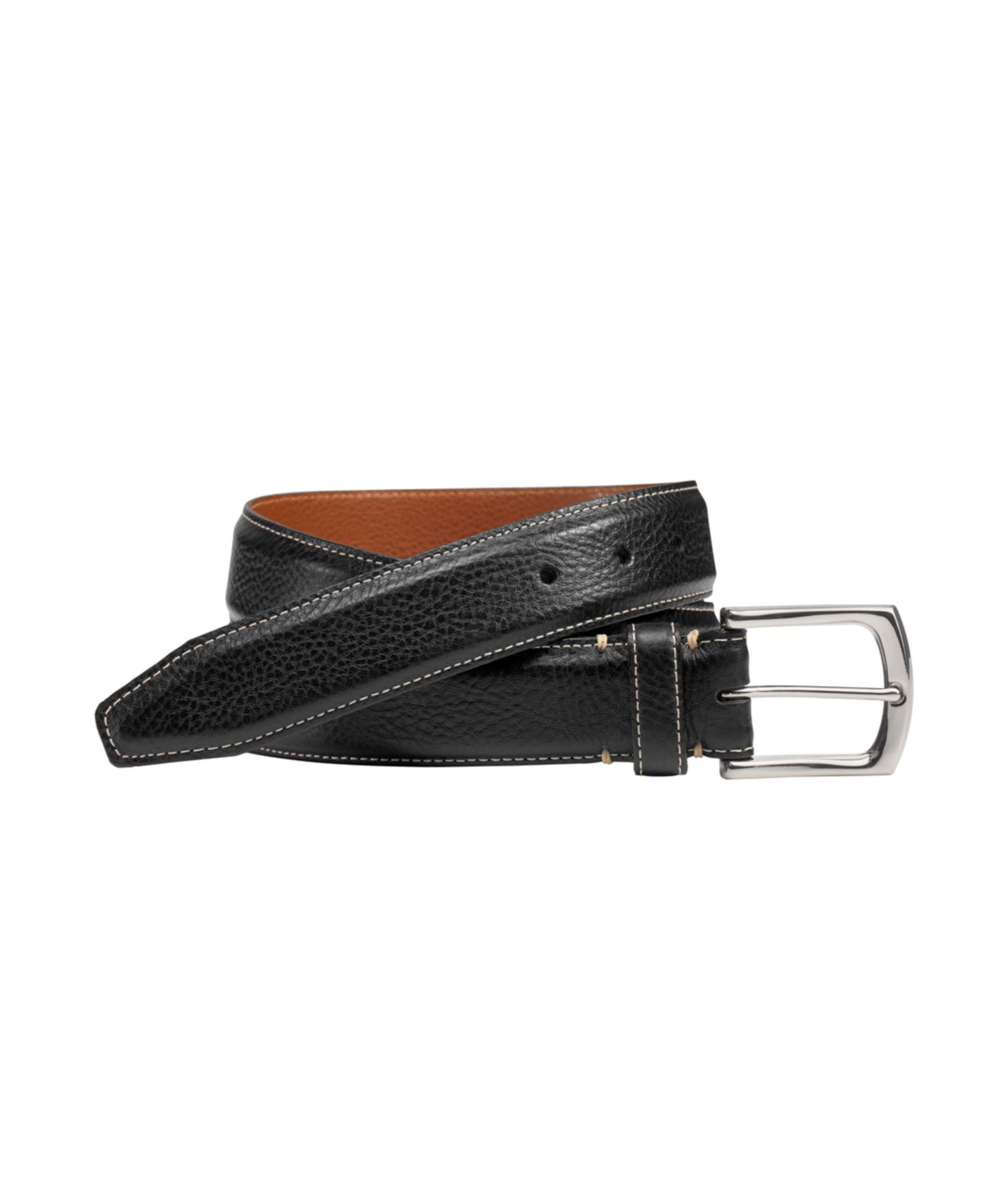 Мужской ремень Johnston & Murphy Topstitched Leather Belt, цвет: Чёрный — фото 1