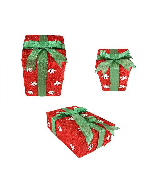 Northlight Set Of 3 Red Snowflake Sisal Gift Boxes Lighted