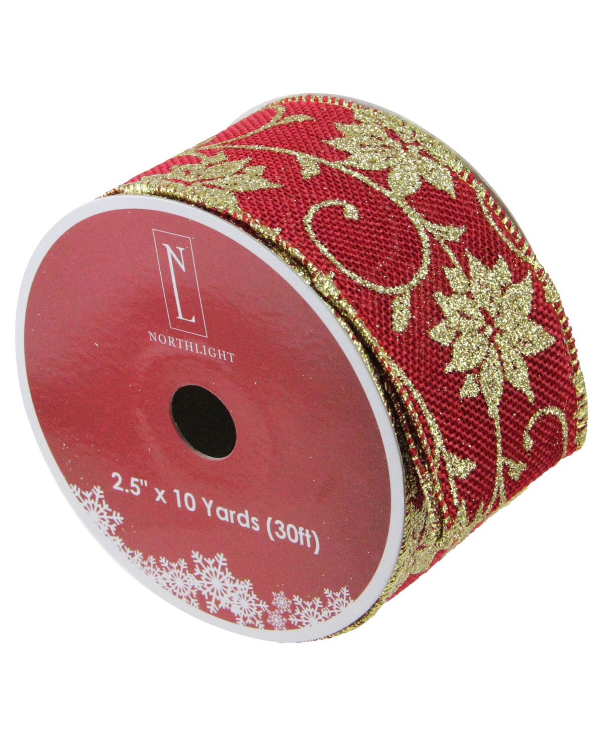 Northlight Pack of 12 Cranberry Red andPoinsettia Burlap Wired Christmas Craft Ribbon Spools - 2.5