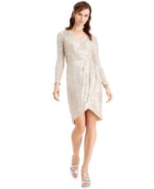 Sequined Faux-Wrap Dress