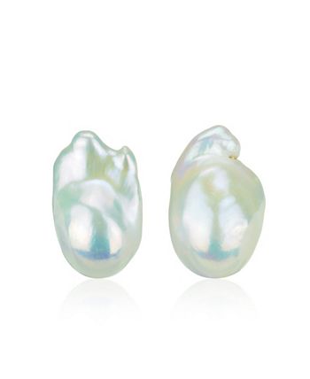 Macy's - White Cultured Freshwater Pearl (15-17mm) Stud Earrings in 14k Yellow Gold