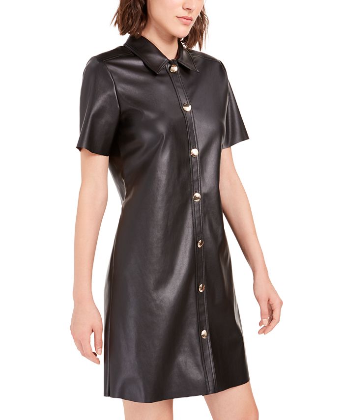 Bar III Faux-Leather Shirtdress, Created for Macy's - Macy's