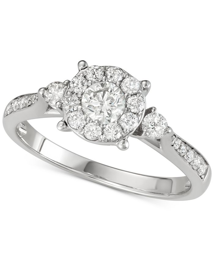 Macy's Diamond Halo Engagement Ring (3/4 ct. t.w.) in 14k White Gold ...