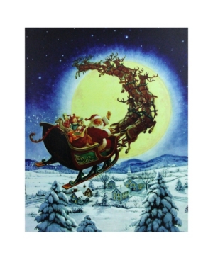 Northlight Led Back Lit Flying Santa Claus And Sleigh Christmas Wall Art In Blue