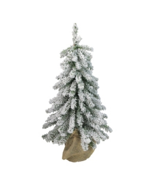 Northlight 15" Flocked Downswept Mini Village Pine Artificial Christmas Tree In Burlap Base In Green