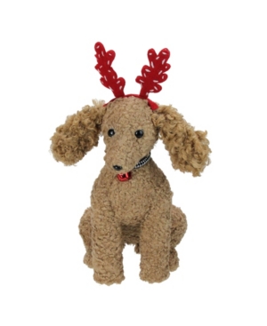 Northlight 14.5" Plush Tan Bichon Frisa Puppy Dog With Red Antlers Christmas Decoration In Brown