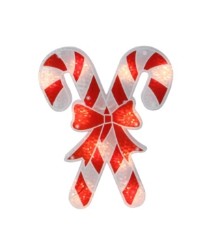 Northlight 12" Lighted Holographic Candy Cane Christmas Window Silhouette Decoration In Red