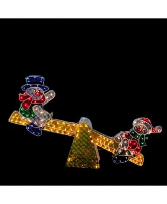 48" Holographic Snowmen on See Saw Lighted Outdoor Christmas Decoration