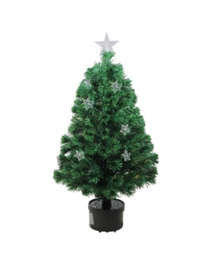 Northlight Potted Fiber Optic Artificial With Stars Multicolor Lights 4 Foot Pre-lit Christmas Tree In Green