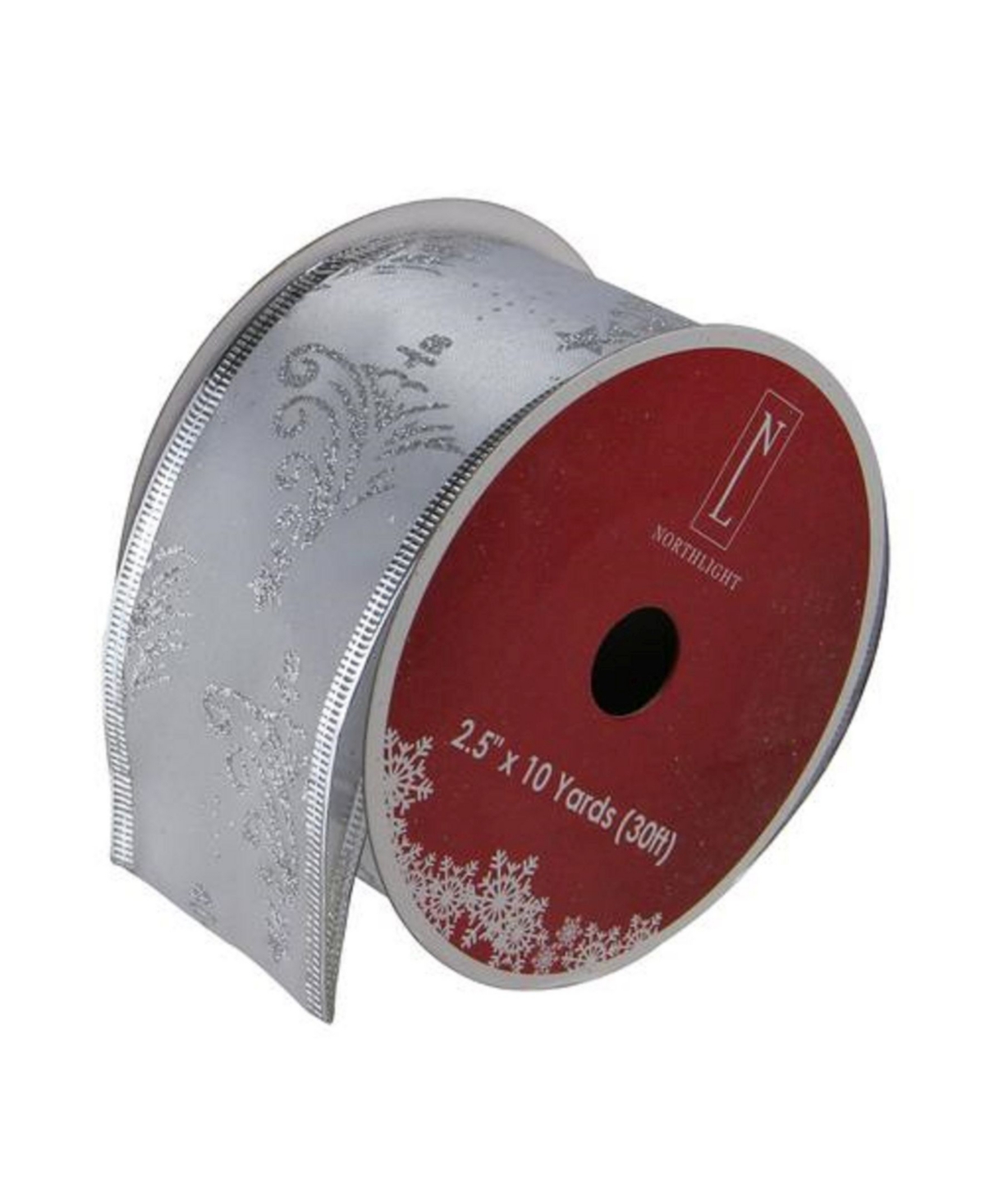 Silver Glittering Trees Powder Blue Wired Christmas Craft Ribbon 2.5" x 10 Yards - Silver