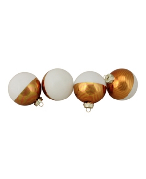 Northlight 4ct Shiny White And Gold Color Block Christmas Glass Ball Ornaments 3.25" 80mm In Gold