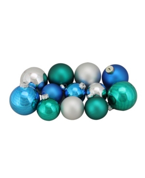 Northlight 96ct Turquoise Blue and Silver Shiny and Matte Glass Ball Christmas Ornaments 25-325