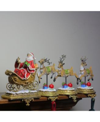 Set of 4 Santa and Reindeer Glittered Christmas Stocking Holder 9.5"